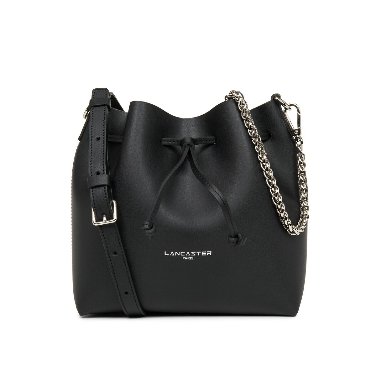 Pur & Element Small Bucket Bag in Leather black, LANCASTER