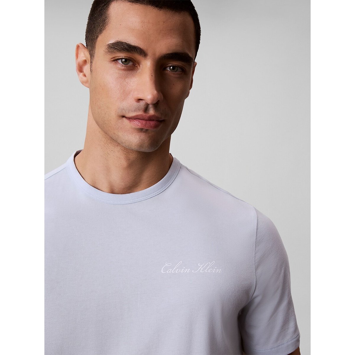 T-shirt de pyjama, manches courtes, en popeline bleu ciel, CALVIN KLEIN UNDERWEAR