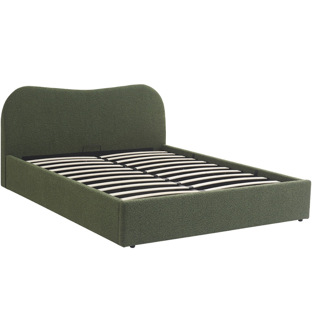 Lit coffre avec tête de lit en tissu bouclé - SUZON tissu bouclé vert, HOMIFAB