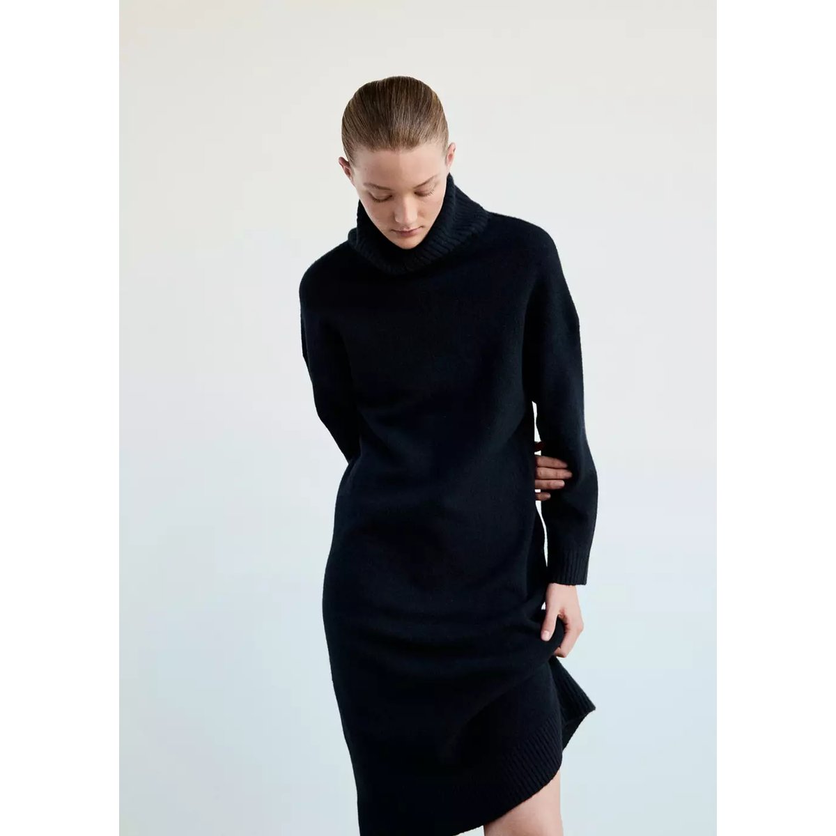 Chemise de nuit en maille à col roulé bleu marine, MANGO