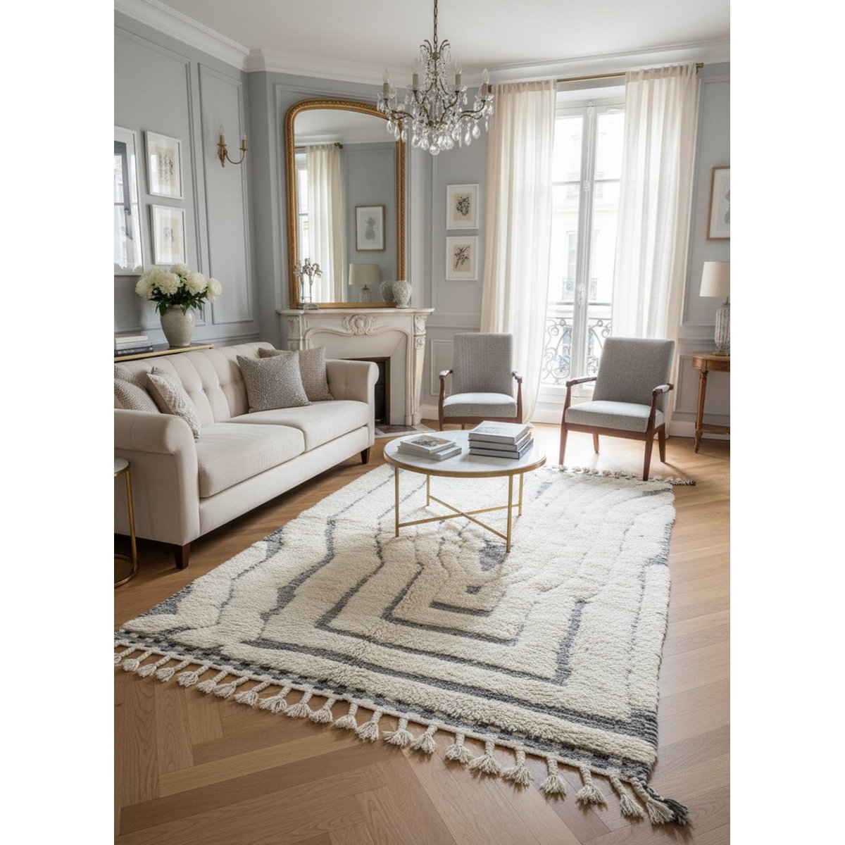 Tapis berbère marocain pure laine 144 x 255 cm beige sable, AFK LIVING