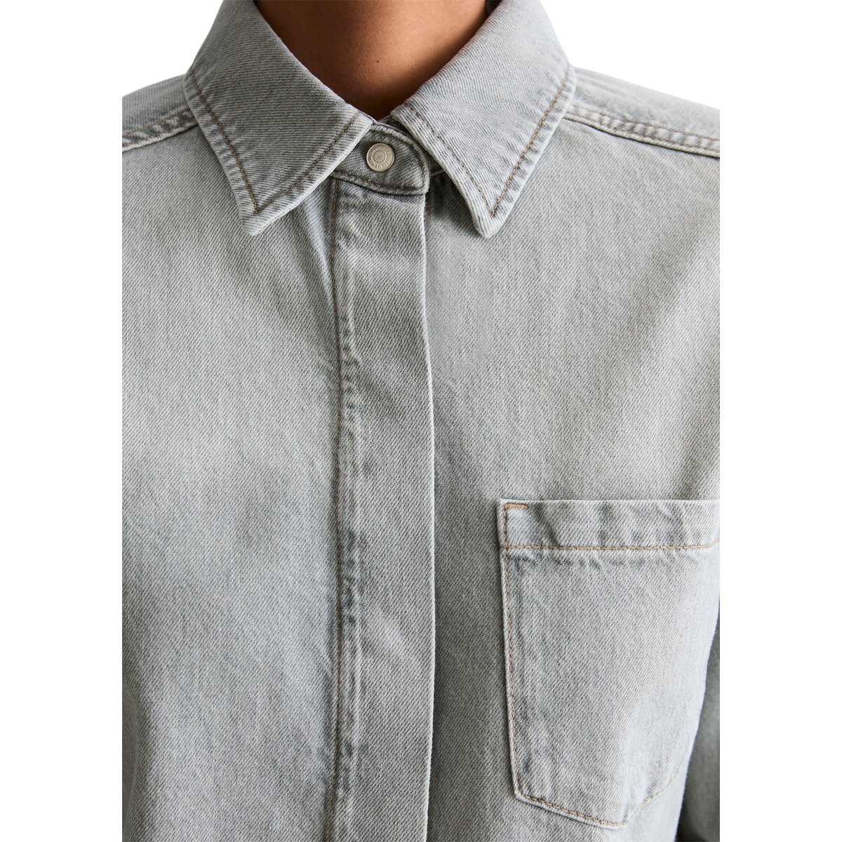 Chemise en jean relaxed en denim rigide gris clair, MARC O’POLO DENIM
