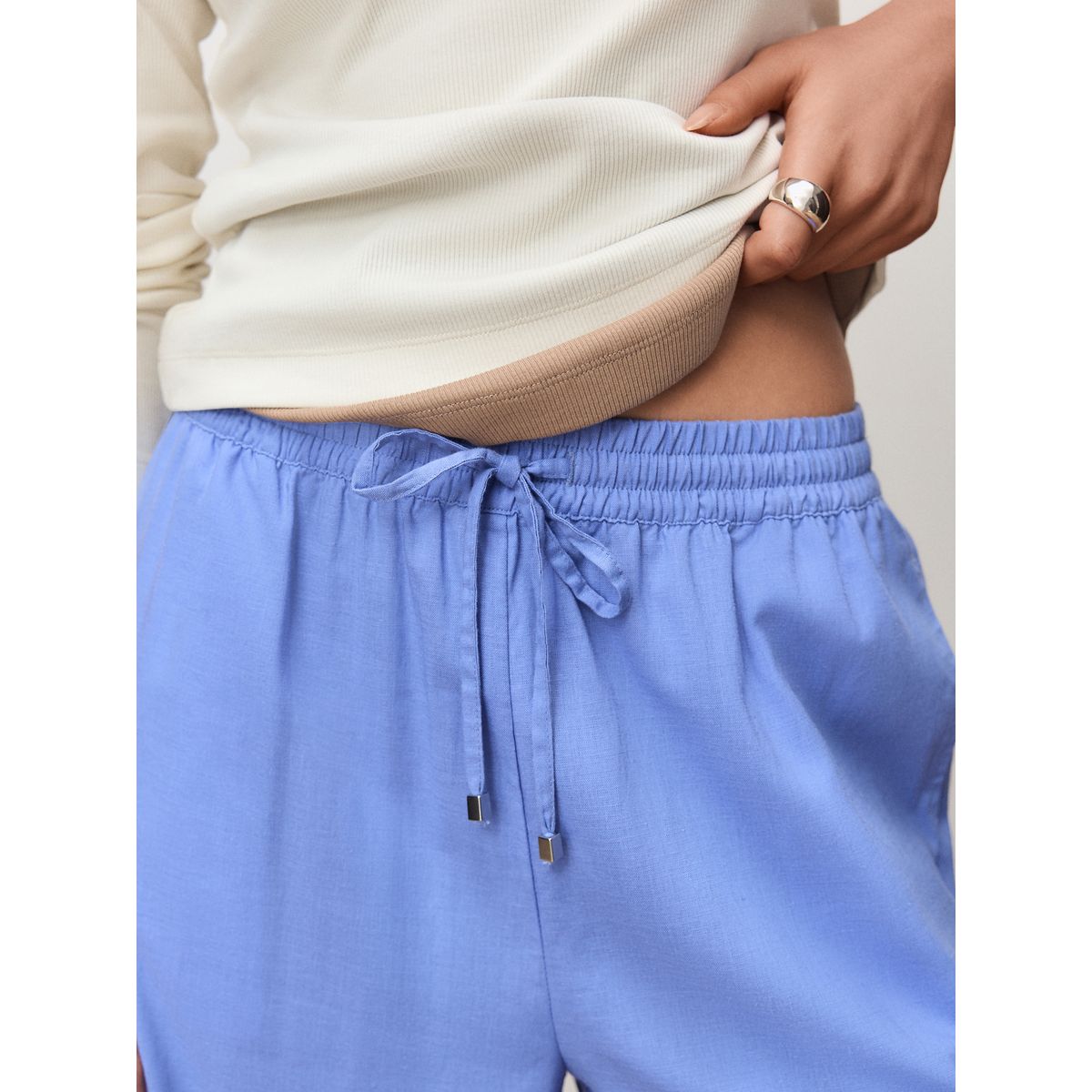 Pantalon large à enfiler en lin mélangé bleu, NEXT