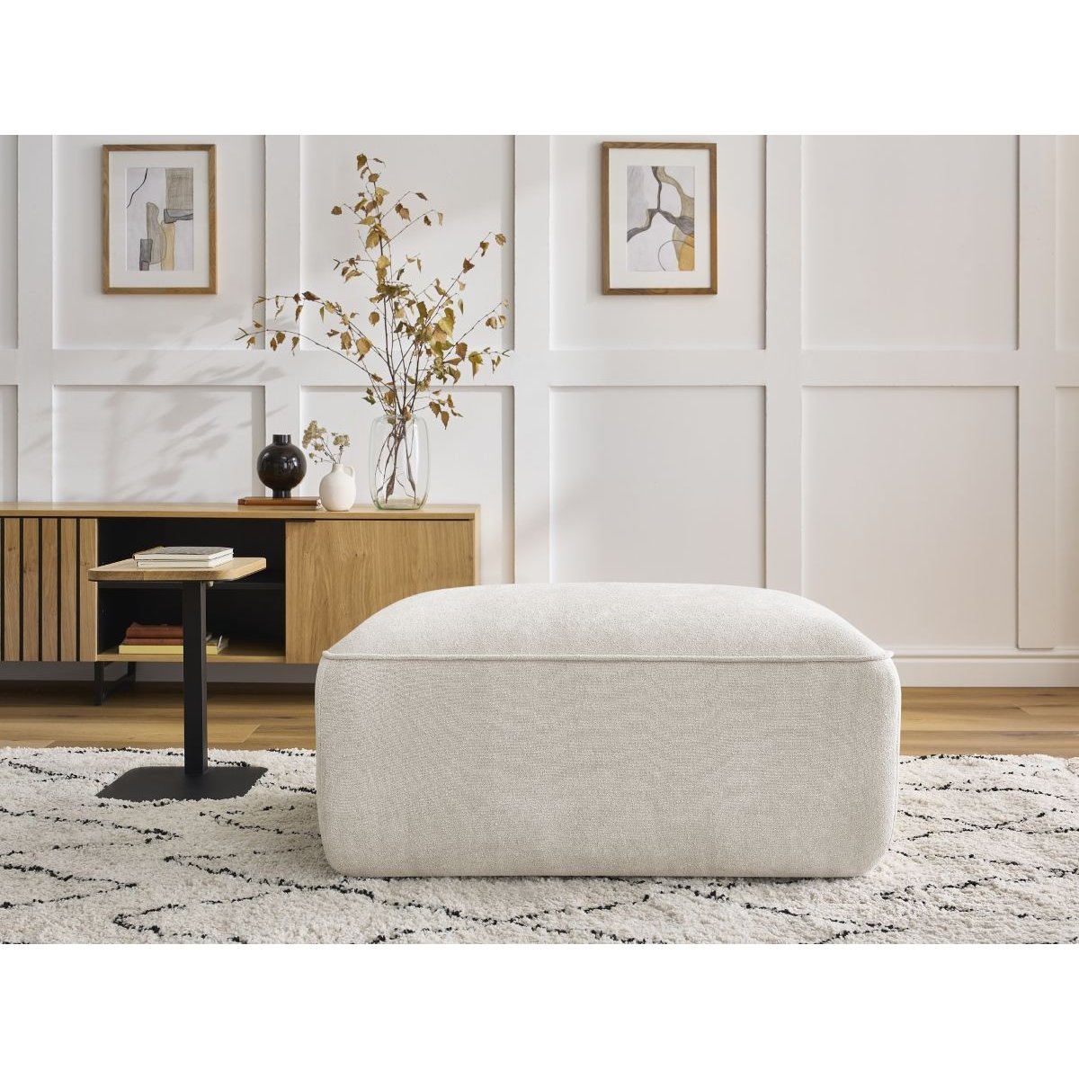 Pouf tissu texturé, ZEPHYR blanc, BOBOCHIC