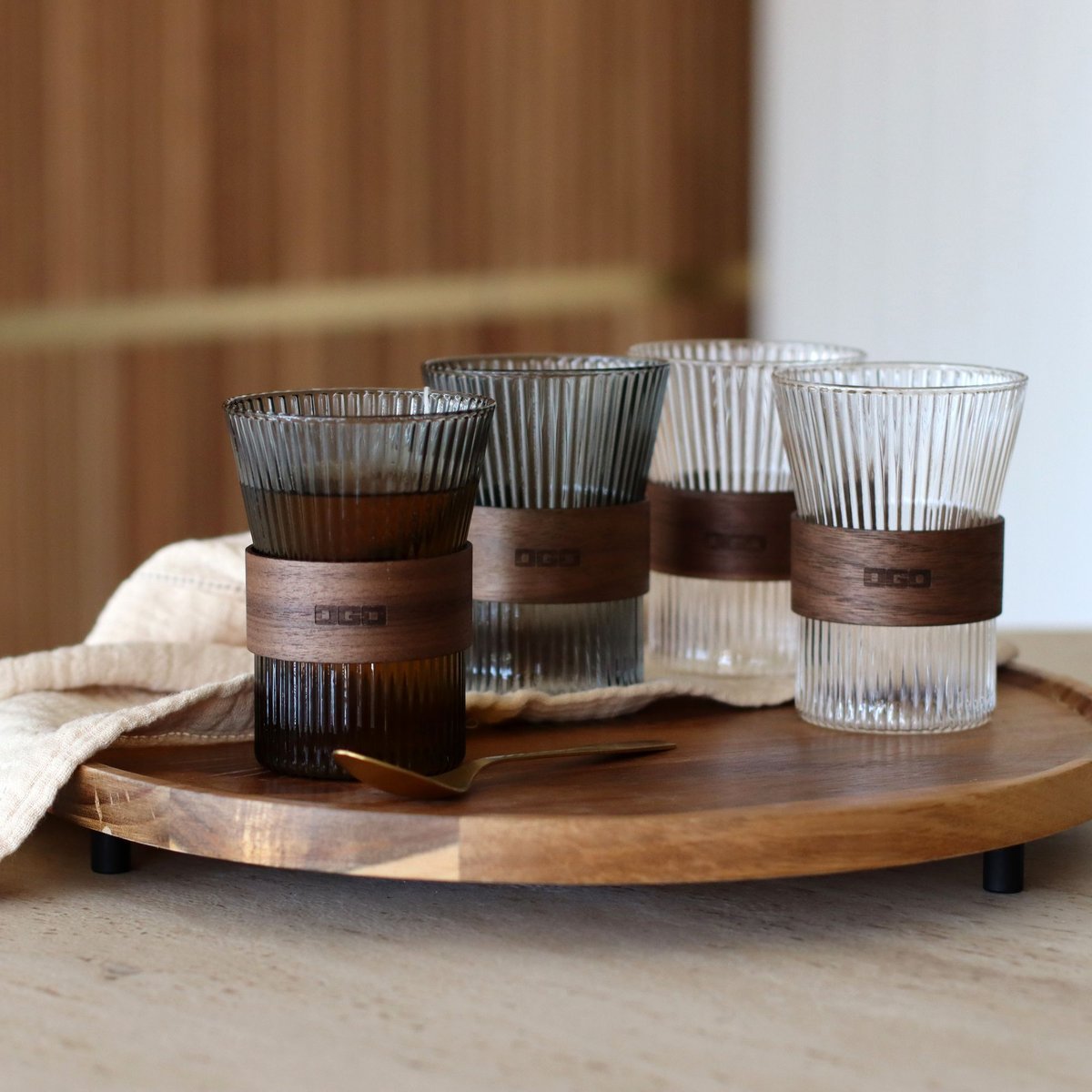 Lot de 2 tasses en verre 325ml, KARL marron, OGO LIVING