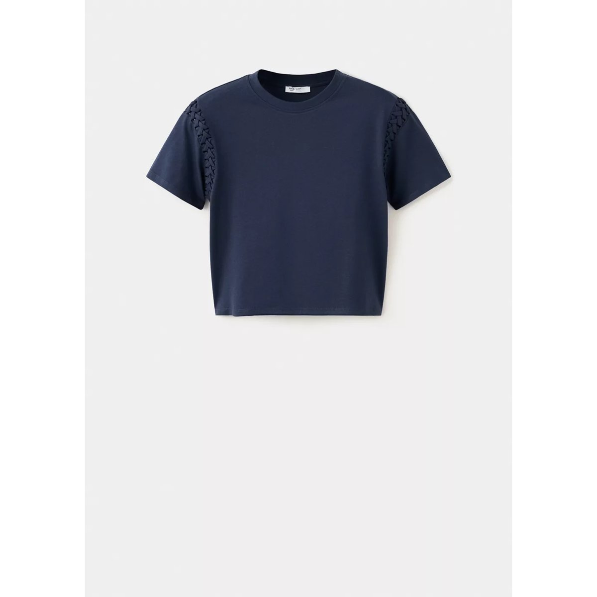 T-shirt en coton détail tressé bleu marine, MANGO TEEN