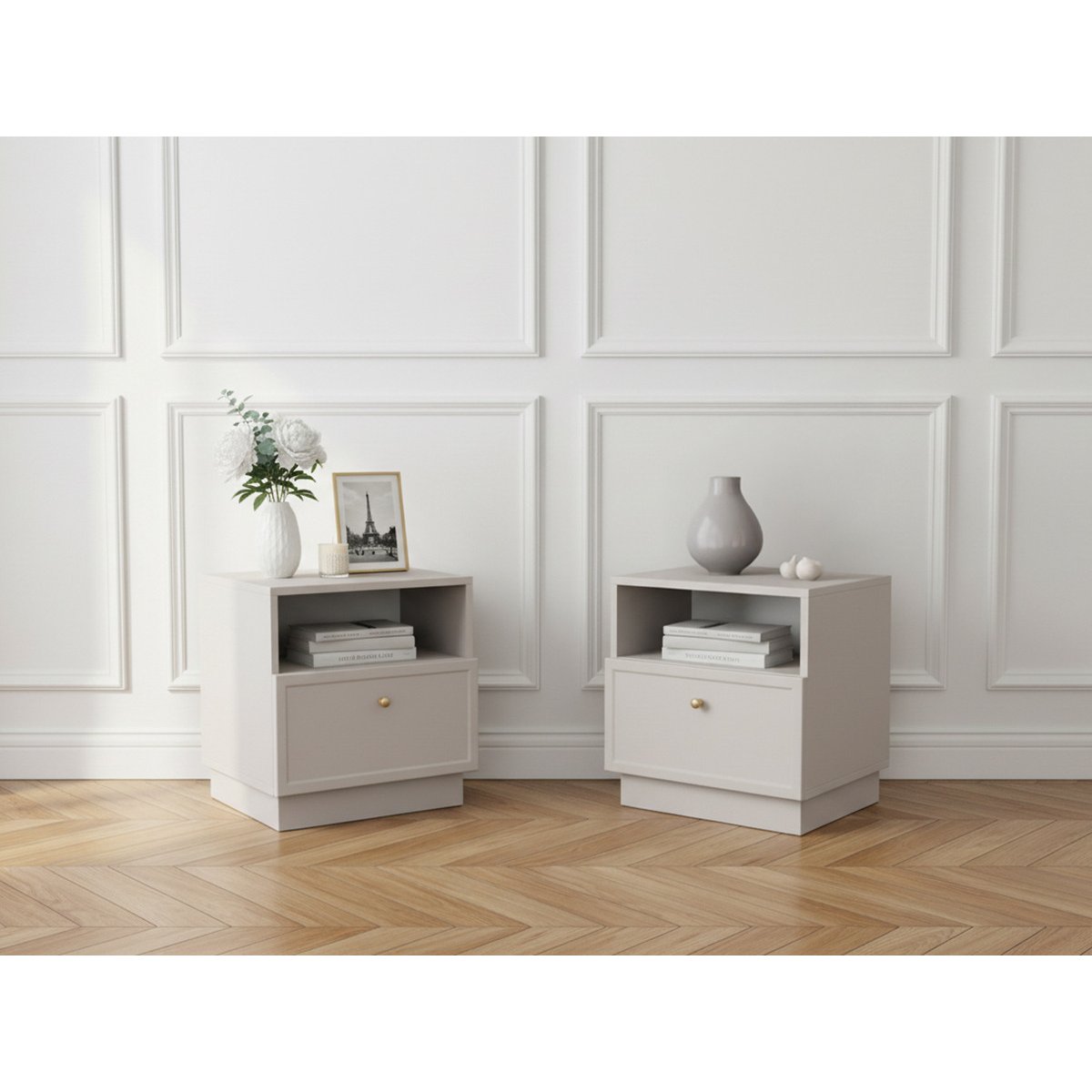 Table de chevet Panneaux de particules, LORINA beige, BOBOCHIC