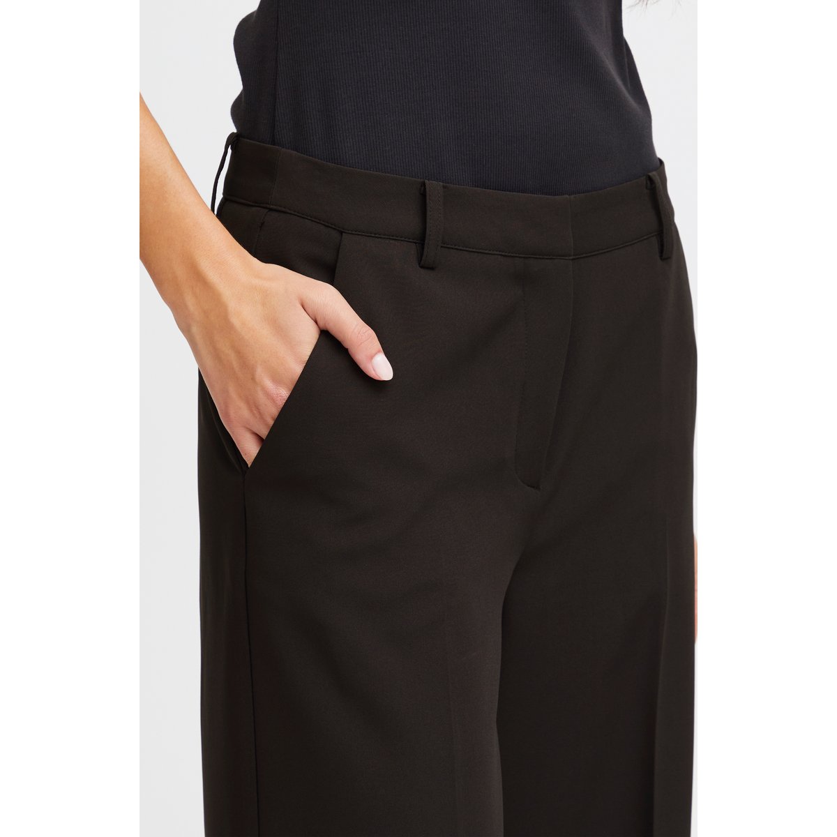 Pantalon coupe droite, jambes larges noir, ICHI
