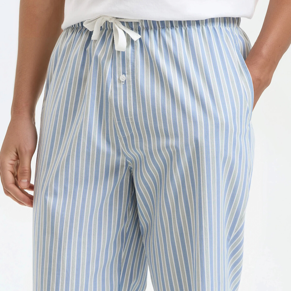 Pantalon pyjama à rayures en coton bleu rayé, LA REDOUTE COLLECTIONS