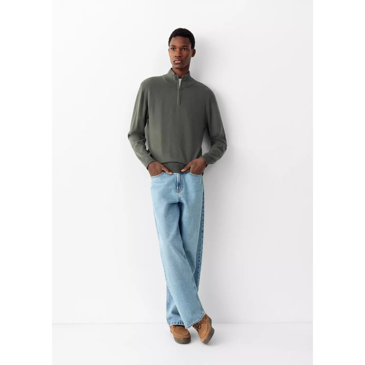 Pull-over col roulé fermeture Éclair vert forêt, MANGO TEEN