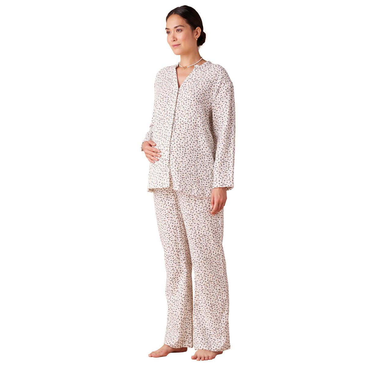 Pyjama grossesse 2 pièces en gaze de coton écru, ENVIE DE FRAISE