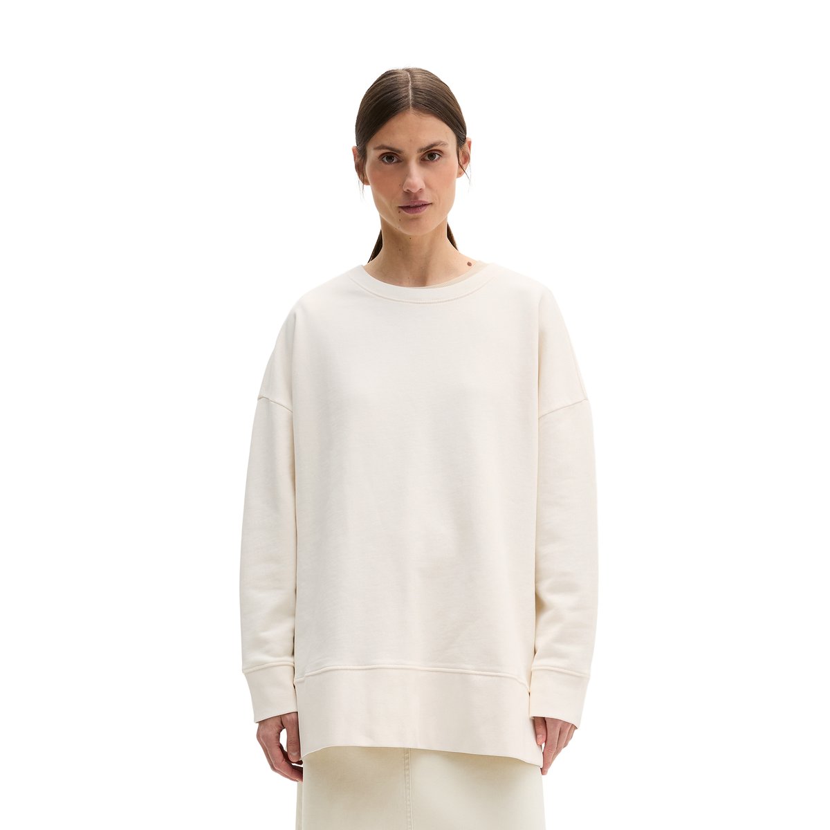 Logo-Sweatshirt loose en coton organique blanc naturel, MARC O'POLO