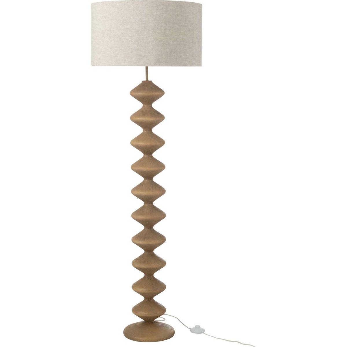 Lampadaire design en bois avec abat-jour rond bois naturel et gris clair, RECOLLECTION