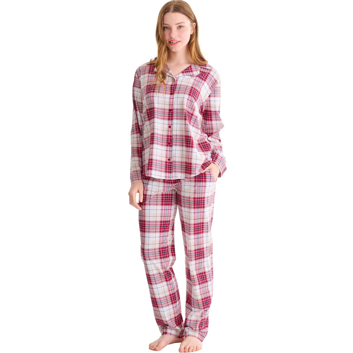 Haut pyjama chemise manches longues COSY NIGHTS rouge, LISCA