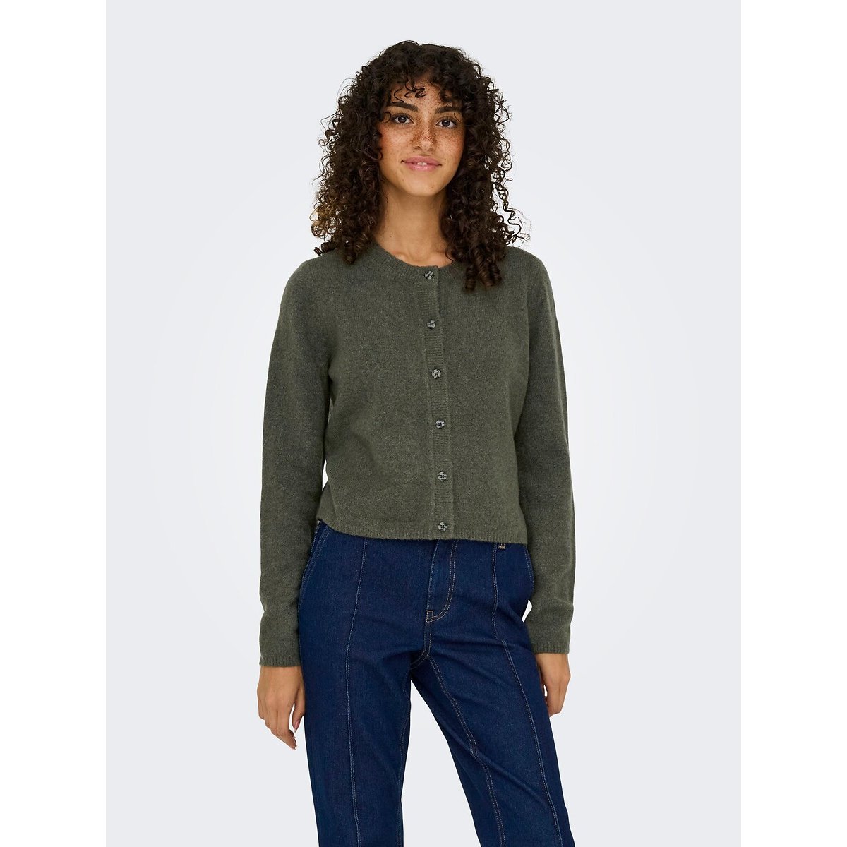 Kurzer Cardigan mit langen Ärmeln und Rundhalskragen khaki, JDY