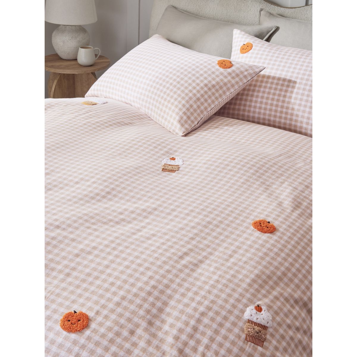 Parure housse et taie en coton brossé tufté naturel, NEXT