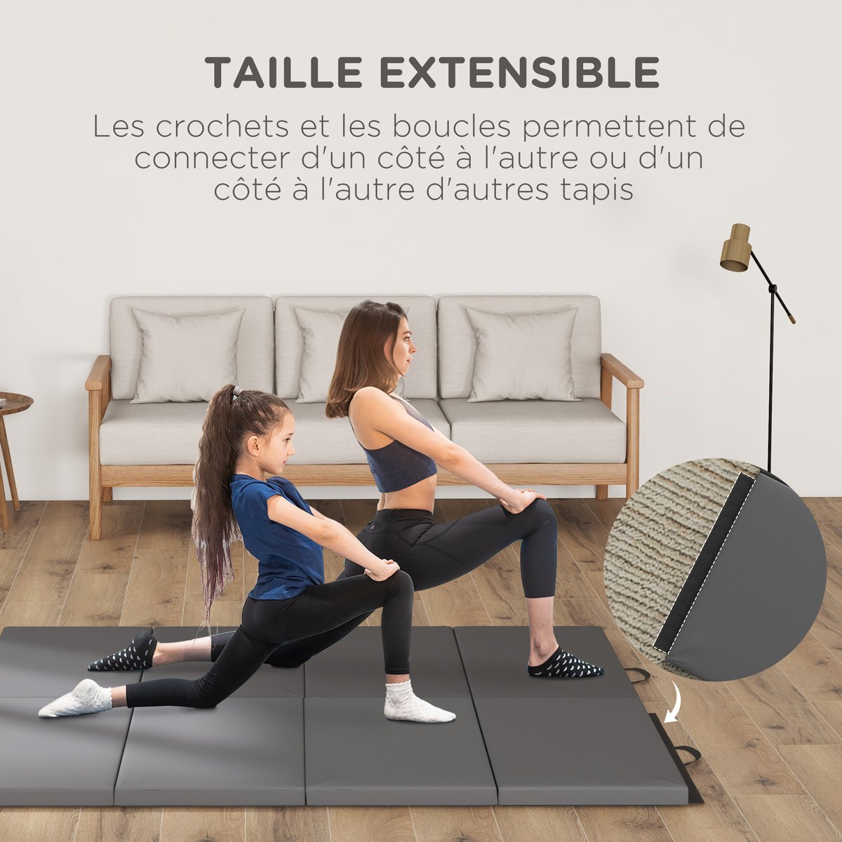 Tapis de gymnastique Revêtement synthétique gris, HOMCOM