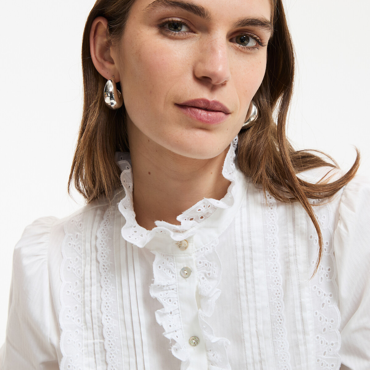 Chemisier romantique en coton Signature EUGENIE blanc, LA REDOUTE COLLECTIONS