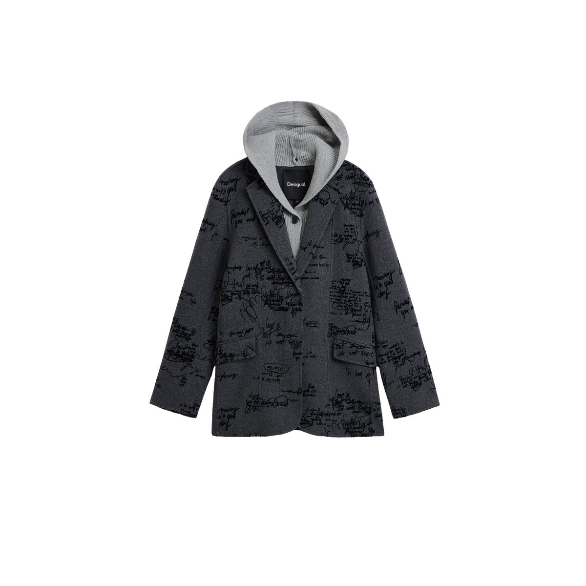 blazer droite en laine à motif graffiti noir, DESIGUAL