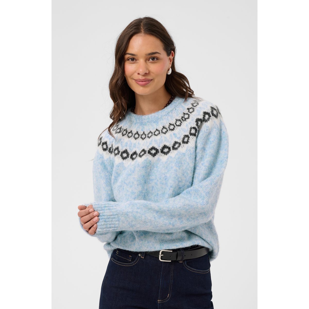 Pullover tricoté bleu blue mel. grey/chalk pattern, KAFFE