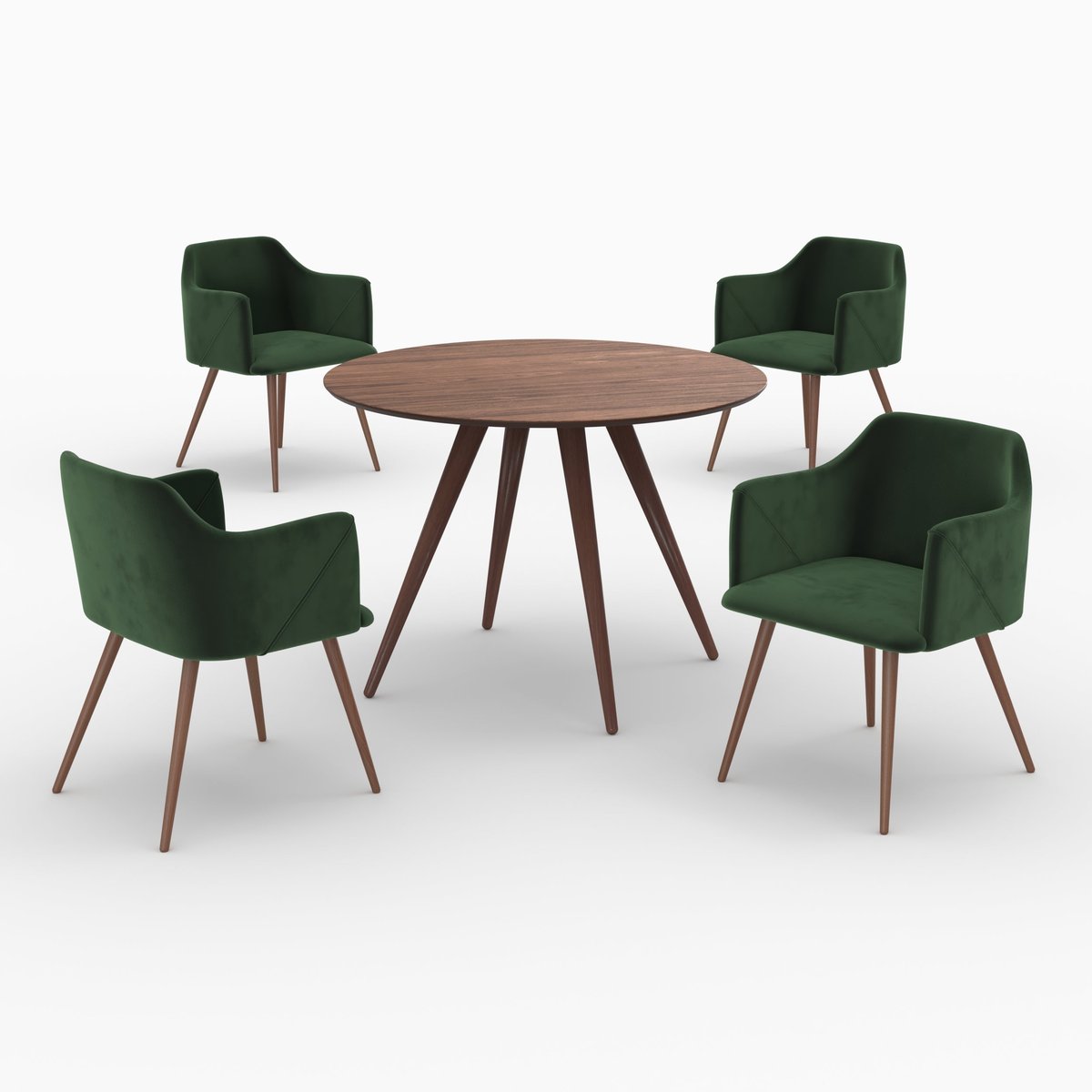 Table et chaises 4 personnes en velours - LIWA marron et vert foncé, MAISON PAVANE