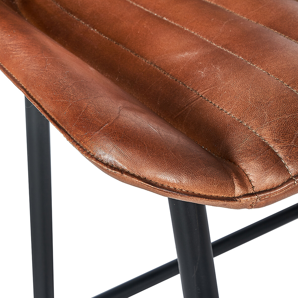 Retro Leather Stool with Iron Legs brown , SO'HOME