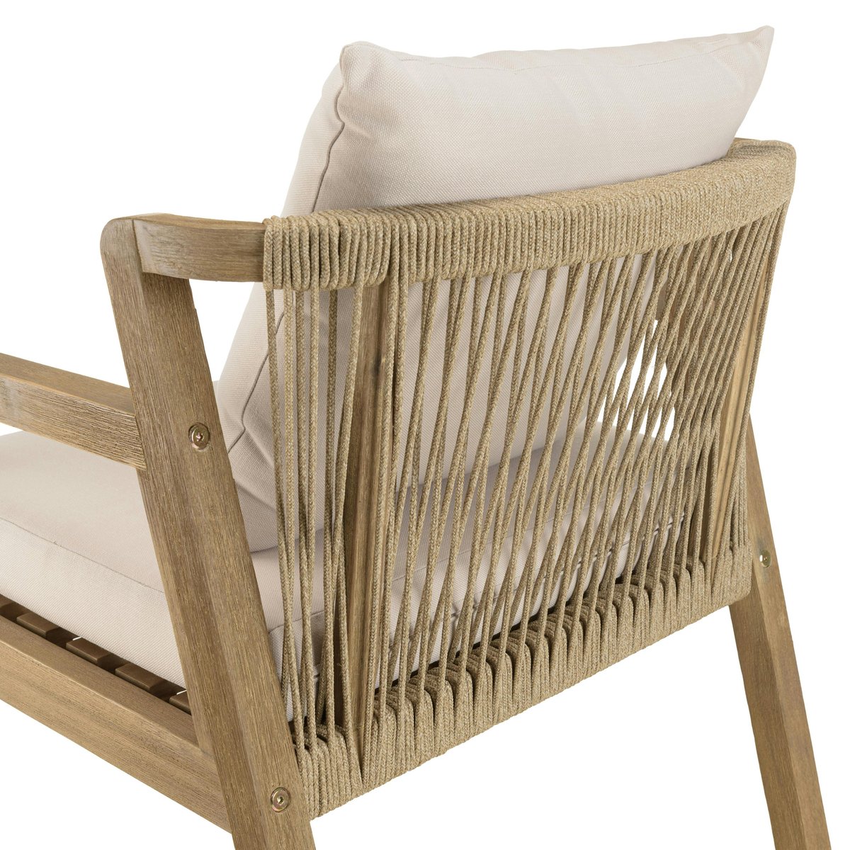 Fauteuil de jardin acacia naturel dossier tressé et coussins (lot de 2) BAHIA bois naturel, PIER IMPORT