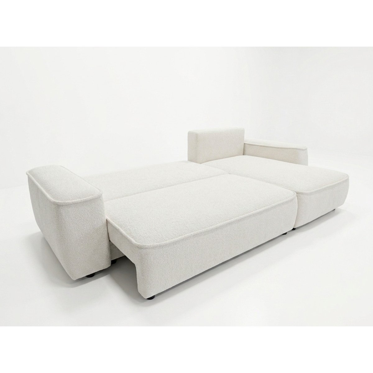 Canapé d'angle convertible 3 places en tissu chenille, HONORE blanc, BOBOCHIC