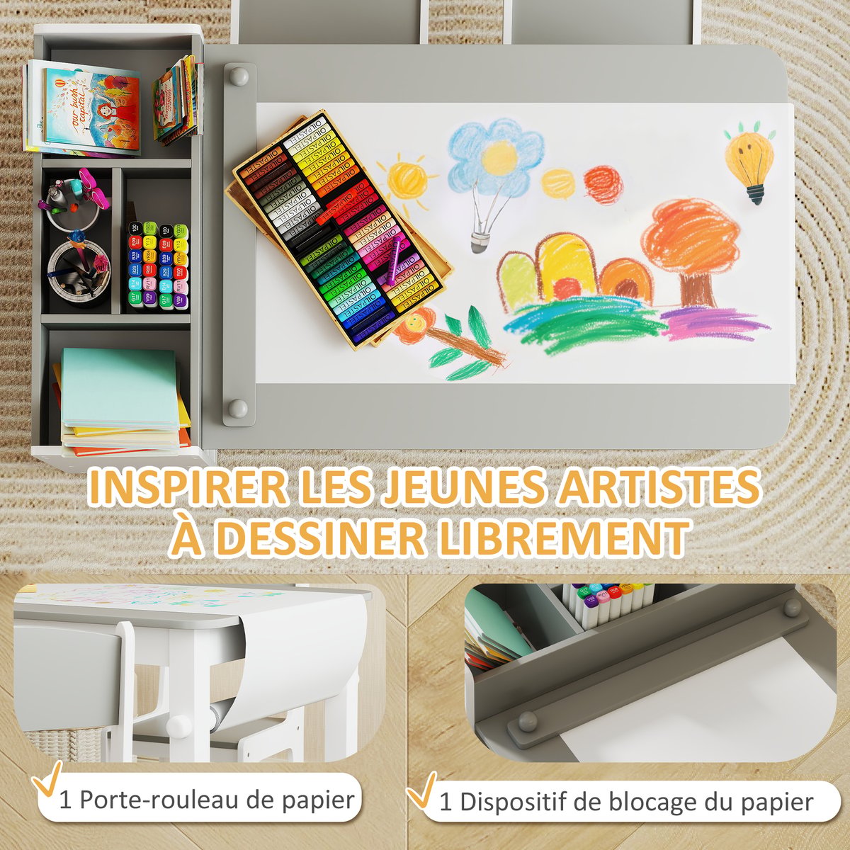 Ensemble table et chaises pour enfants MDF gris, blanc, AIYAPLAY