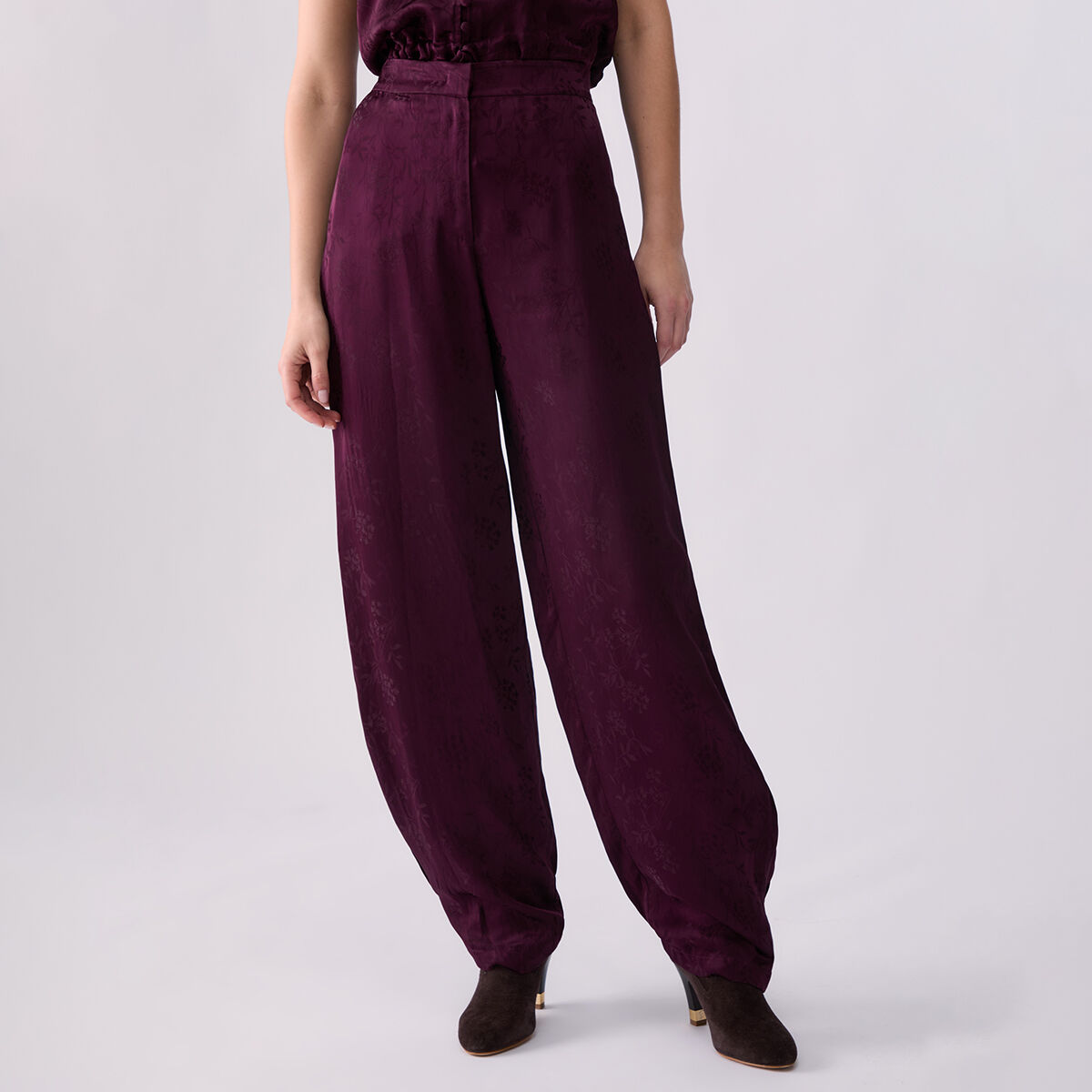 Pantalon ballon en satin jacquard aubergine, LIU JO