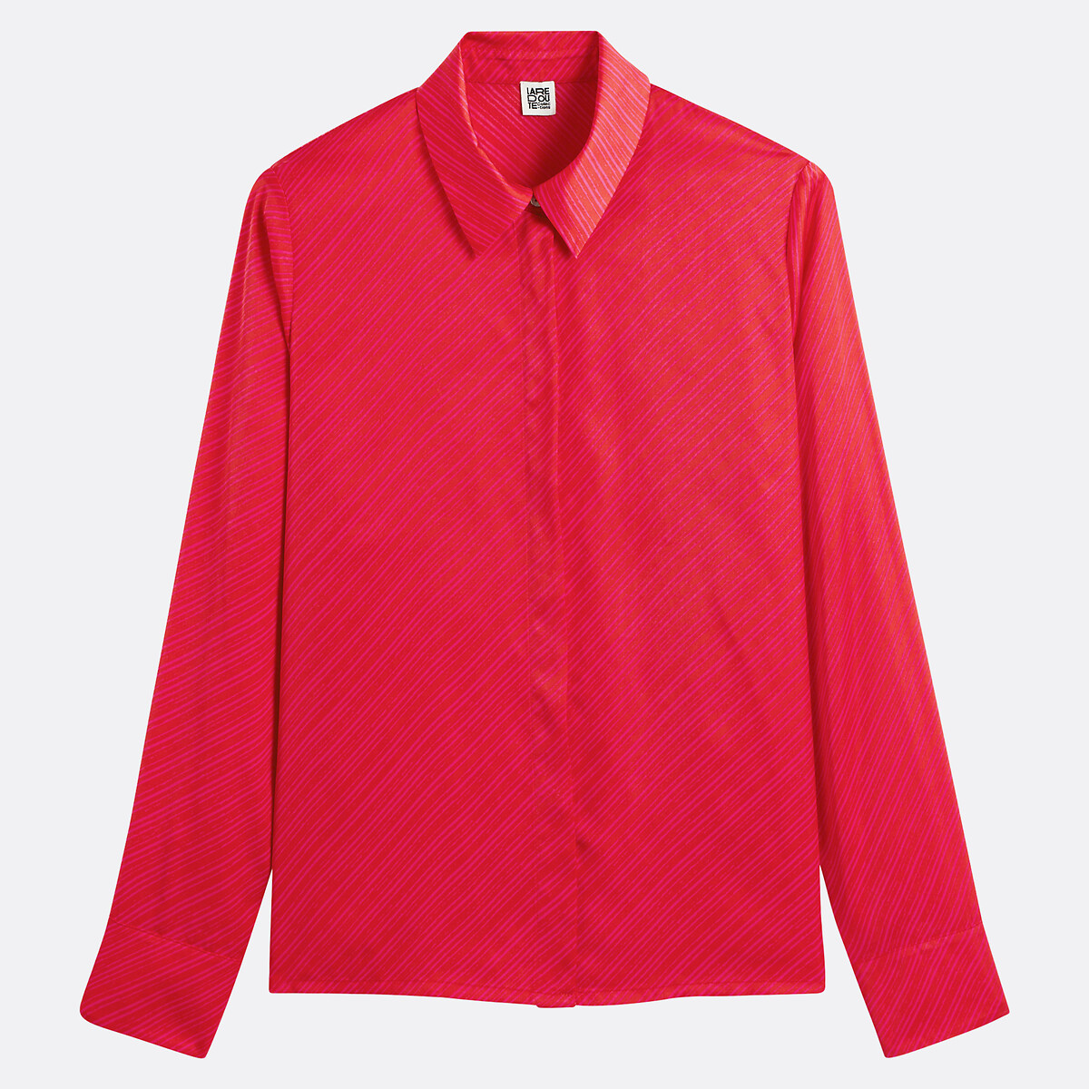 Striped Satin Shirt with Long Sleeves red striped/pink, LA REDOUTE COLLECTIONS