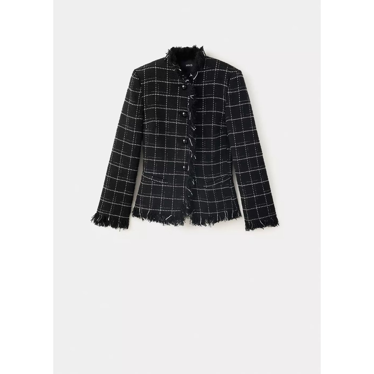 Blazer en tweed à franges noir, MANGO