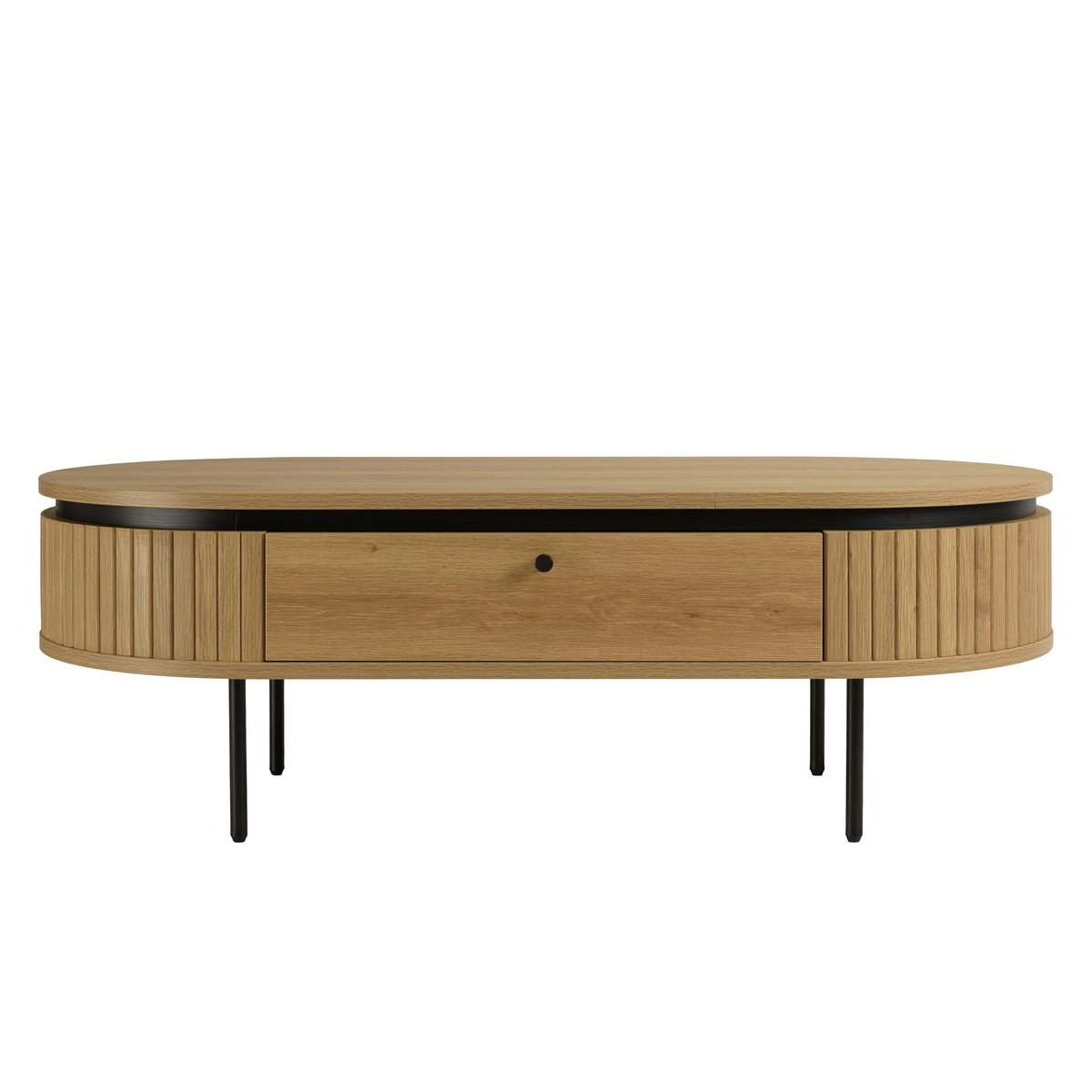Table basse 2 tiroirs bords arrondis bois décor strié JINAN bois naturel, PIER IMPORT