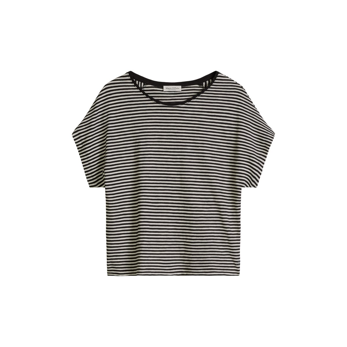 T-shirt rayé régulier en jersey simple de coton noir, MARC O'POLO