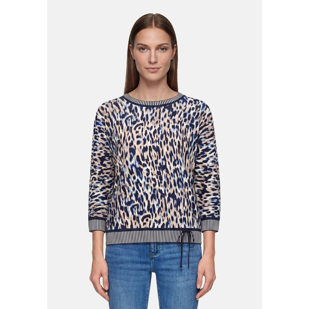 Pull-over en maille à cordon coulissant sous tunnel dark blue/beige, BETTY BARCLAY
