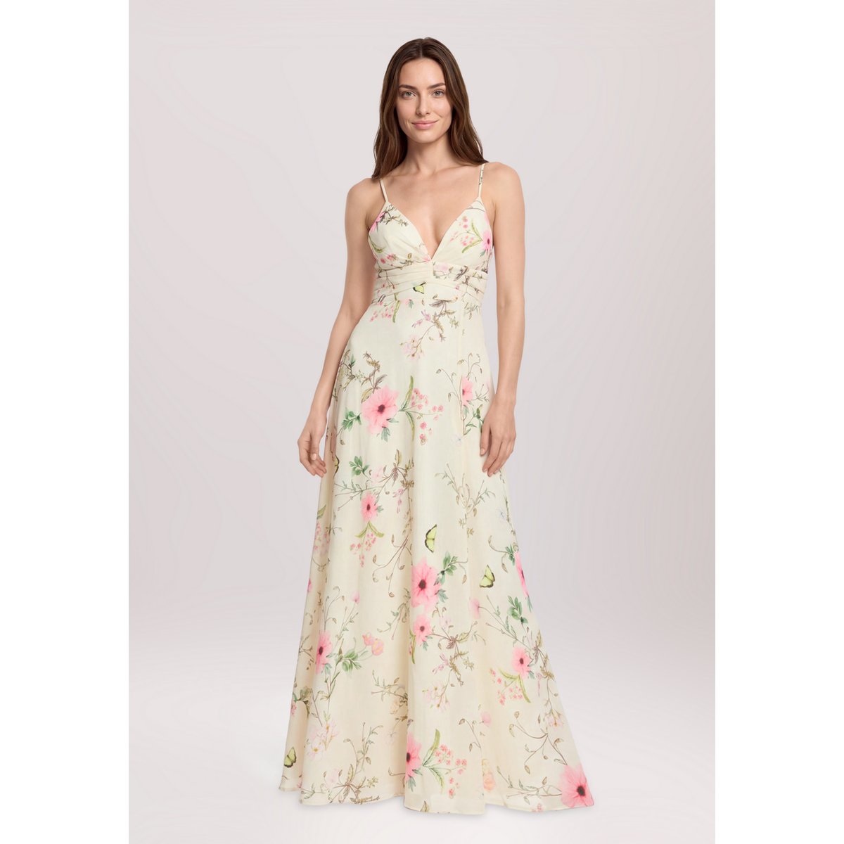 Robe de soirée à motifs cream/rosé, VERA MONT