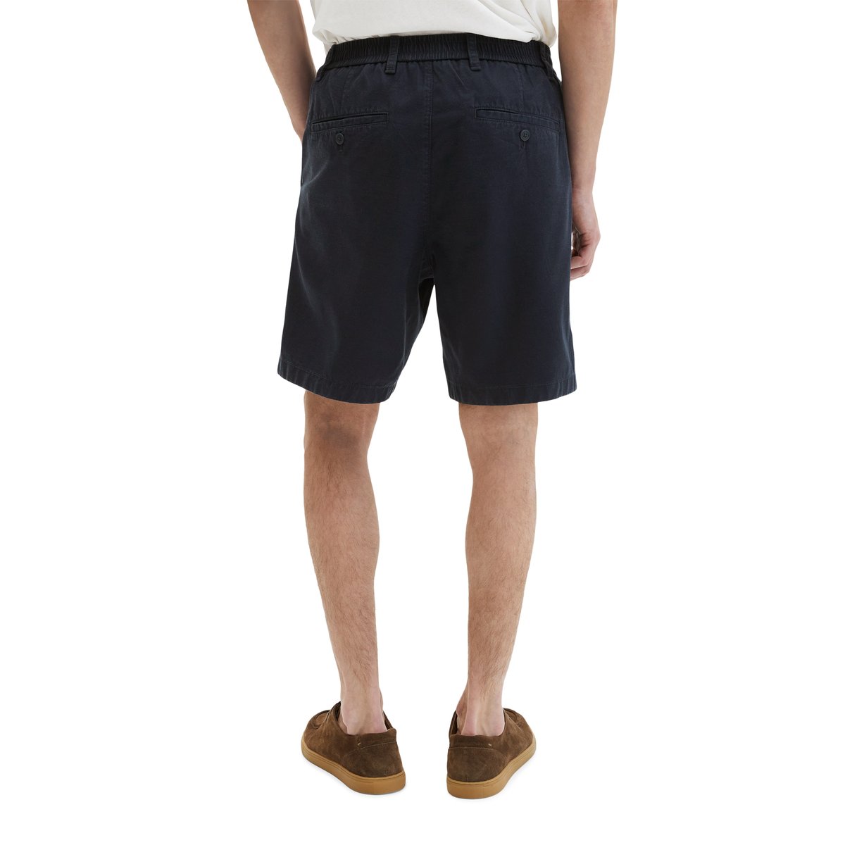 Short modèle Eksjö Jogger pleats relaxed en mélange de TENCEL™ Lyocell et de lin bleu foncé, MARC O'POLO