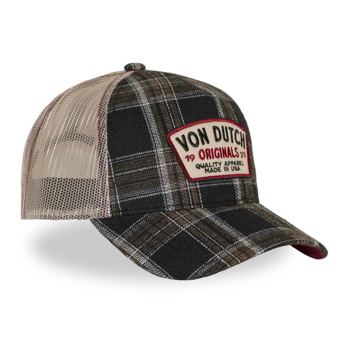 Casquette trucker SQUARES noir/blanc/beige, VON DUTCH