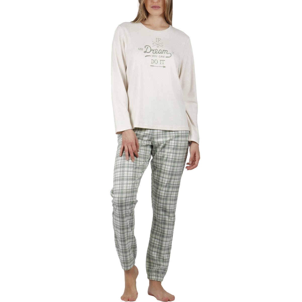 Pyjama pantalon top manches longues If You Dream beige, ADMAS