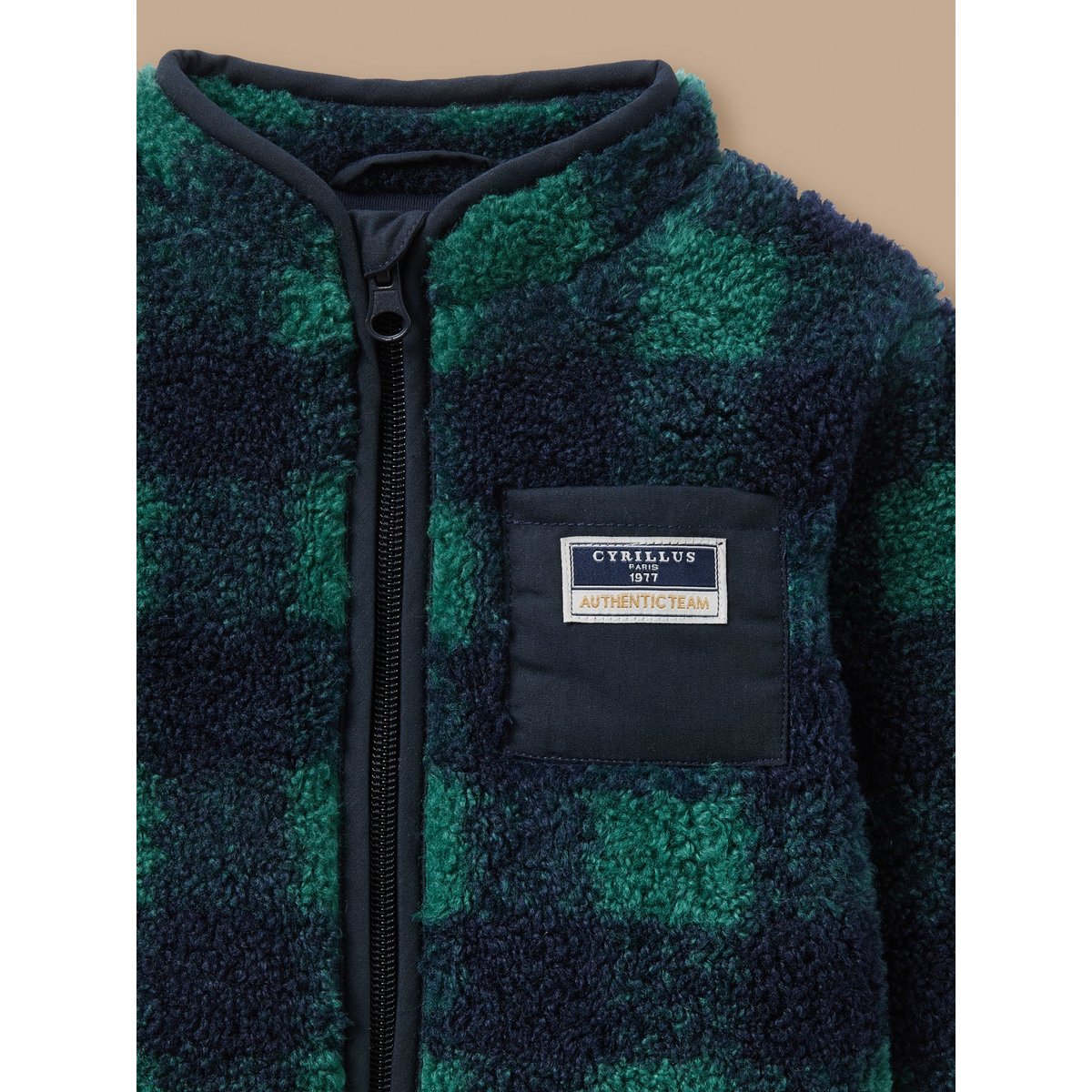 Gilet carreaux en sherpa carreaux marine/vert, CYRILLUS