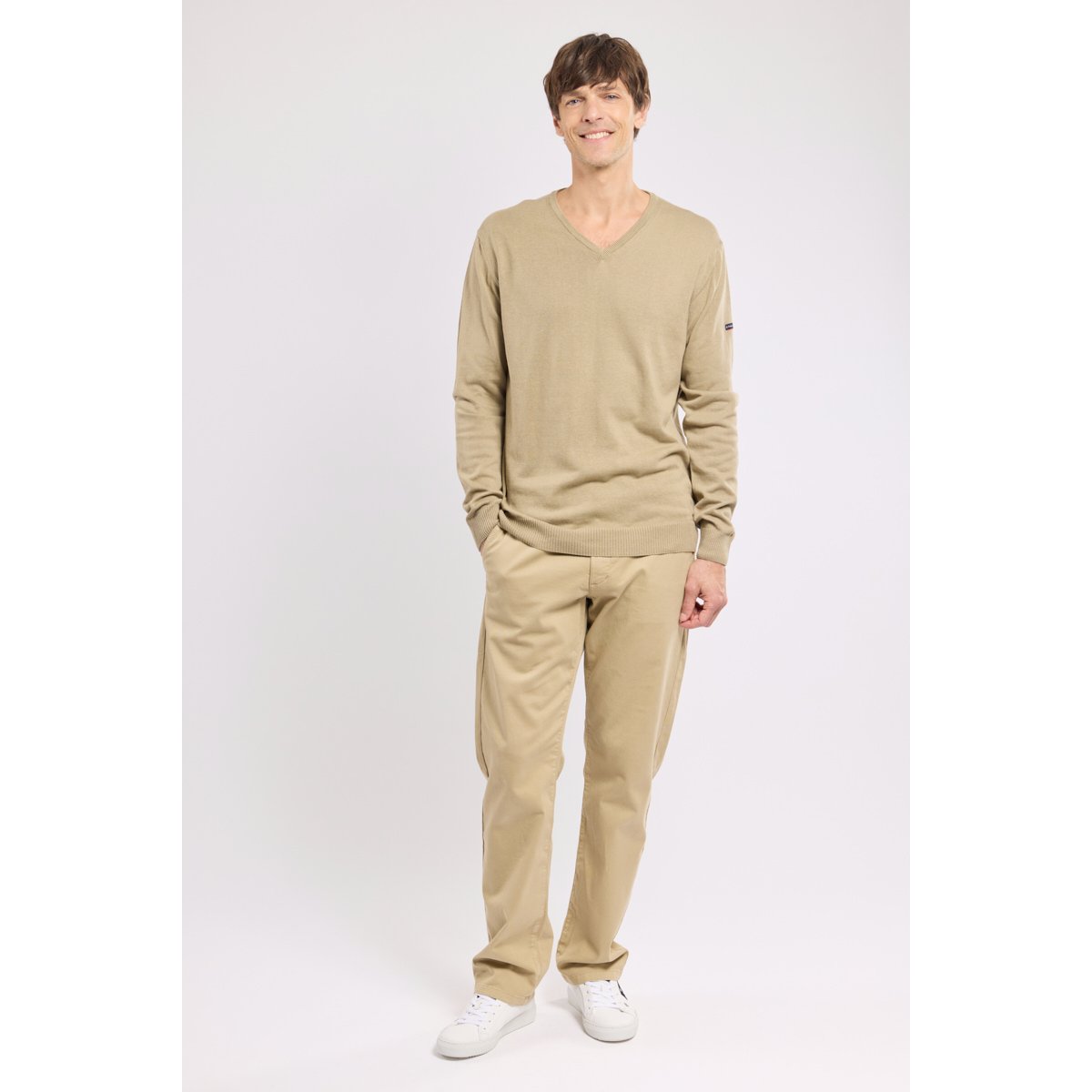 Pull col V - coton et lin treehouse, ARMOR-LUX