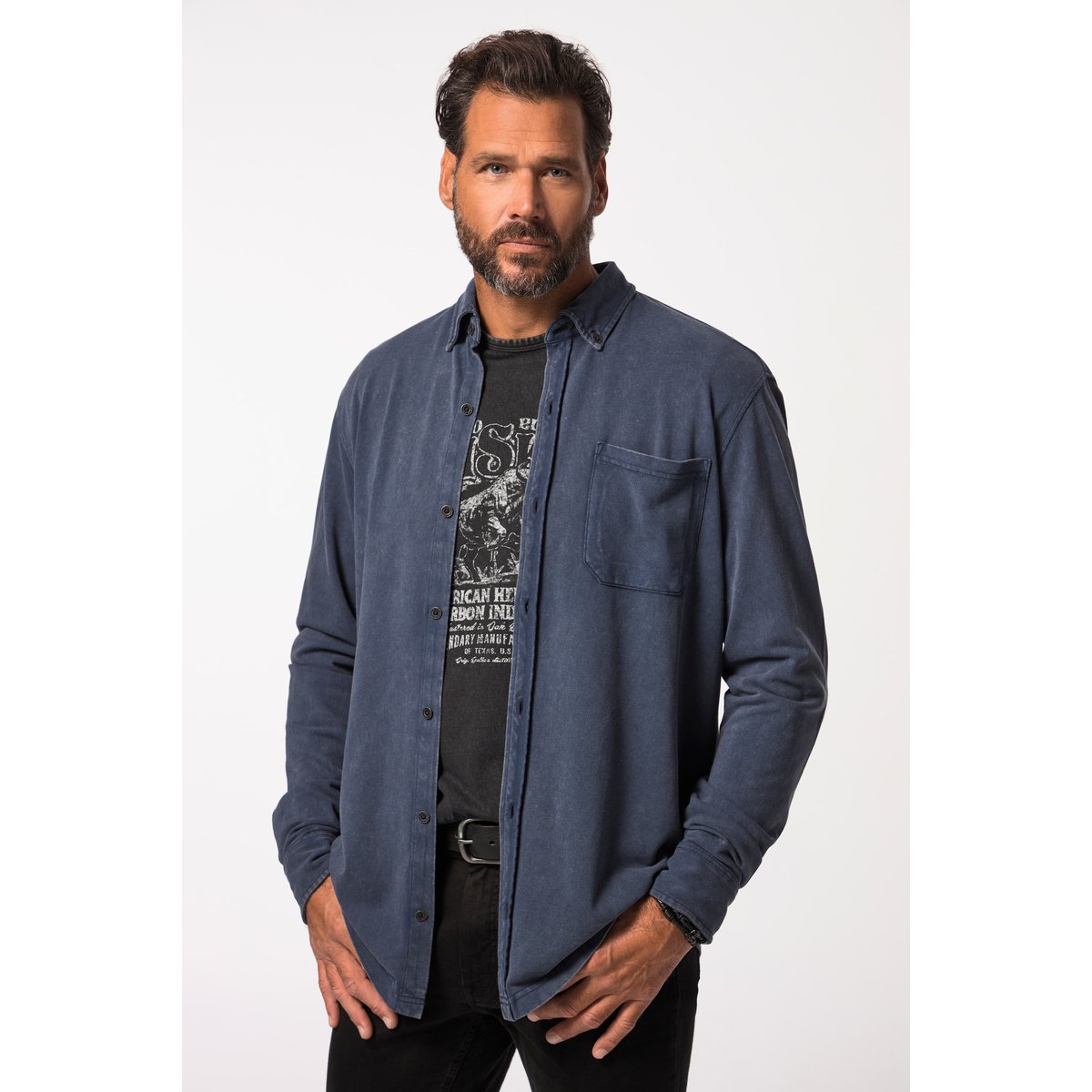 Chemise en maille piquée jean bleu foncé, JP1880