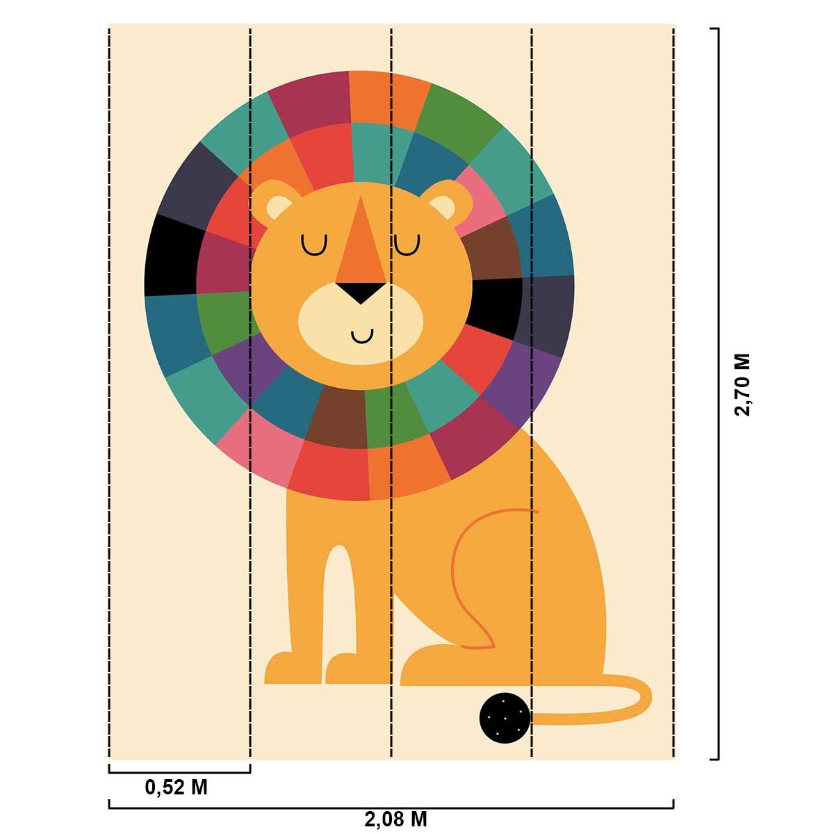 Papier peint lion arc en ciel intissé, HEXOA