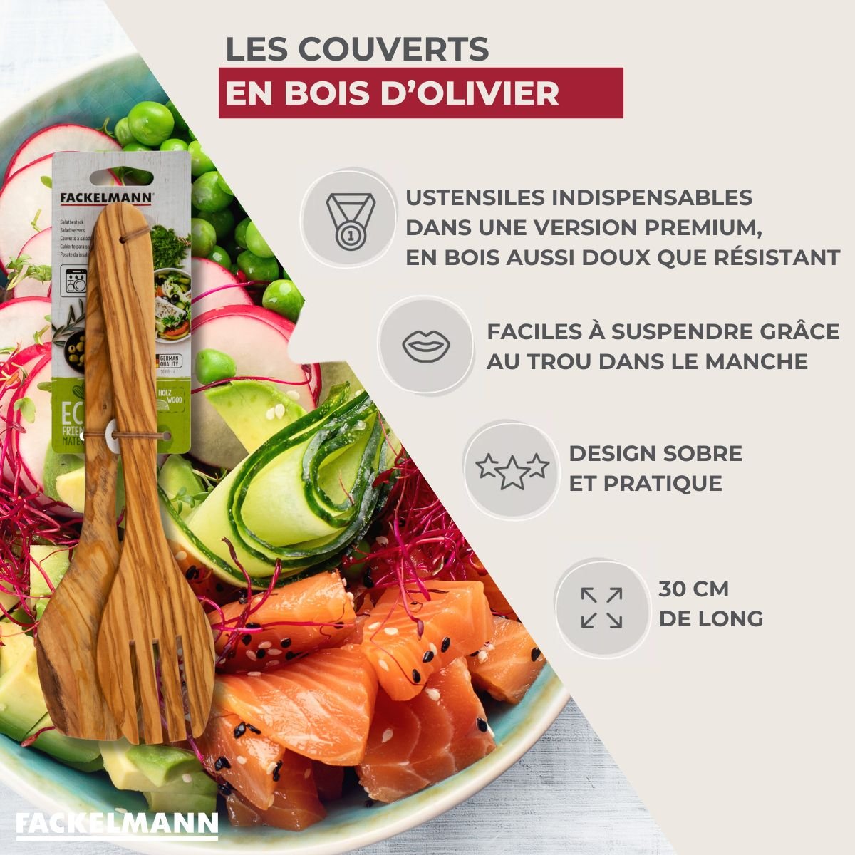 Ensemble de 2 Couverts à salade ÉDITION BOIS D'OLIVIER bois brun, FACKELMANN