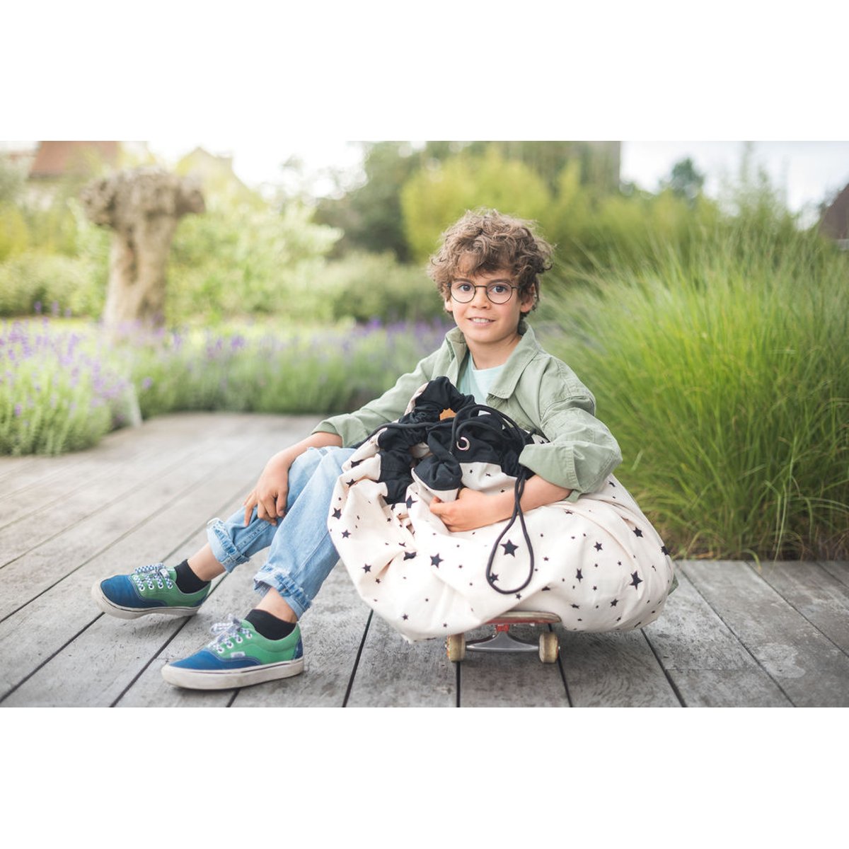 play&go - tapis de jeu & sac à jouets - worldmap/stars ecru/noir, PLAY ET GO
