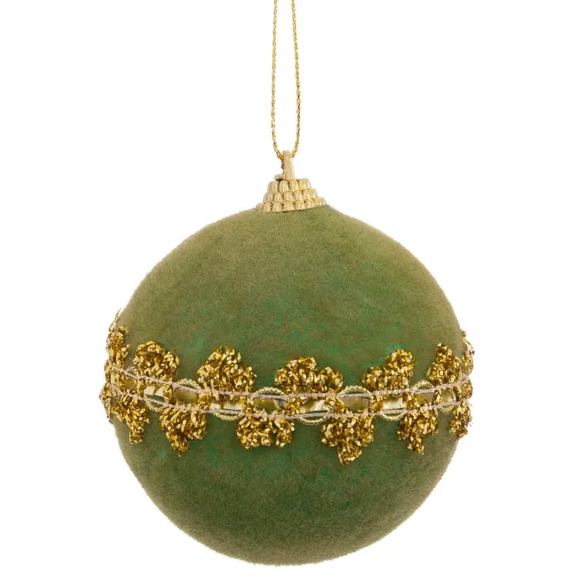 Boule de Noël velours vert et doré 8cm vert, WADIGA