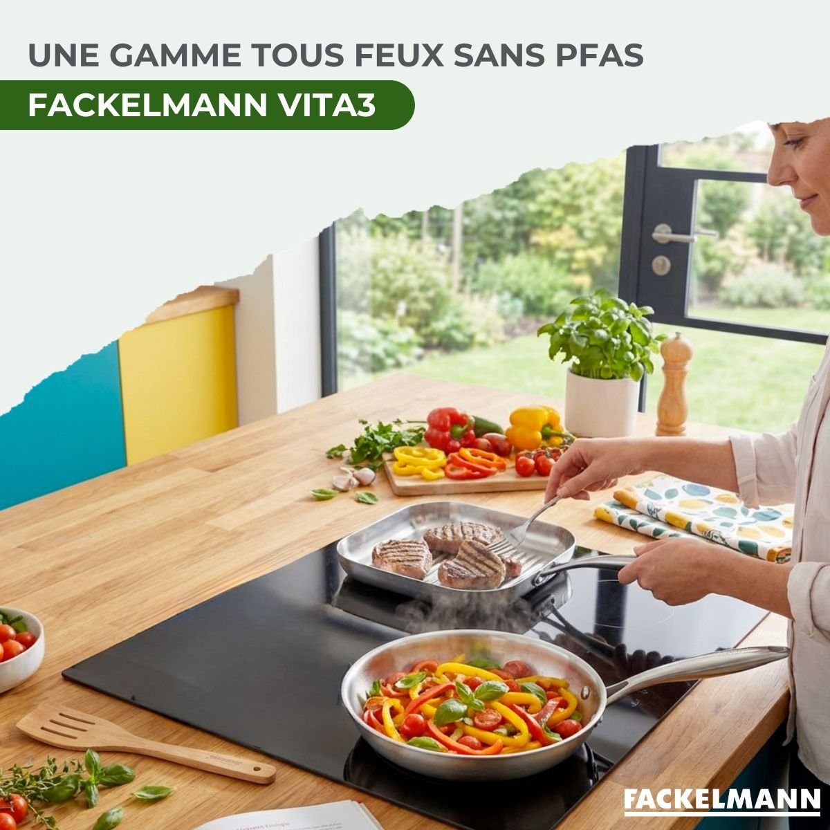 Poêle à Frire 26 cm et Gril 28 cm inox 18/10 Triply VITA3 gris, FACKELMANN