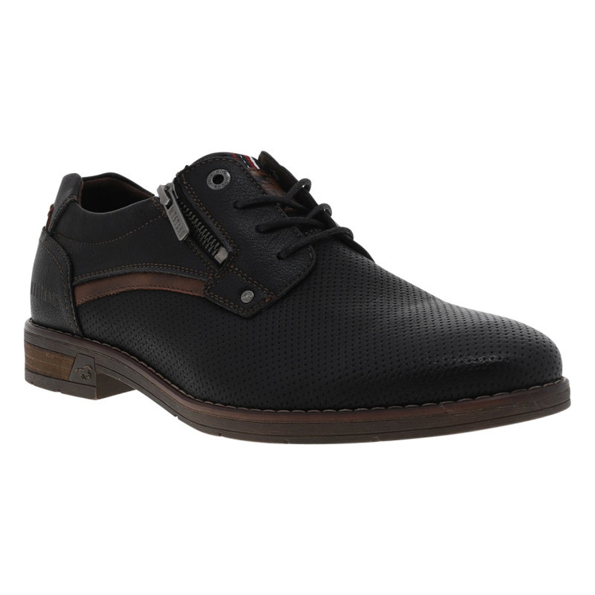 Derbies marron à talon décroché bas avec des lacets et un zip latéral noir, MUSTANG