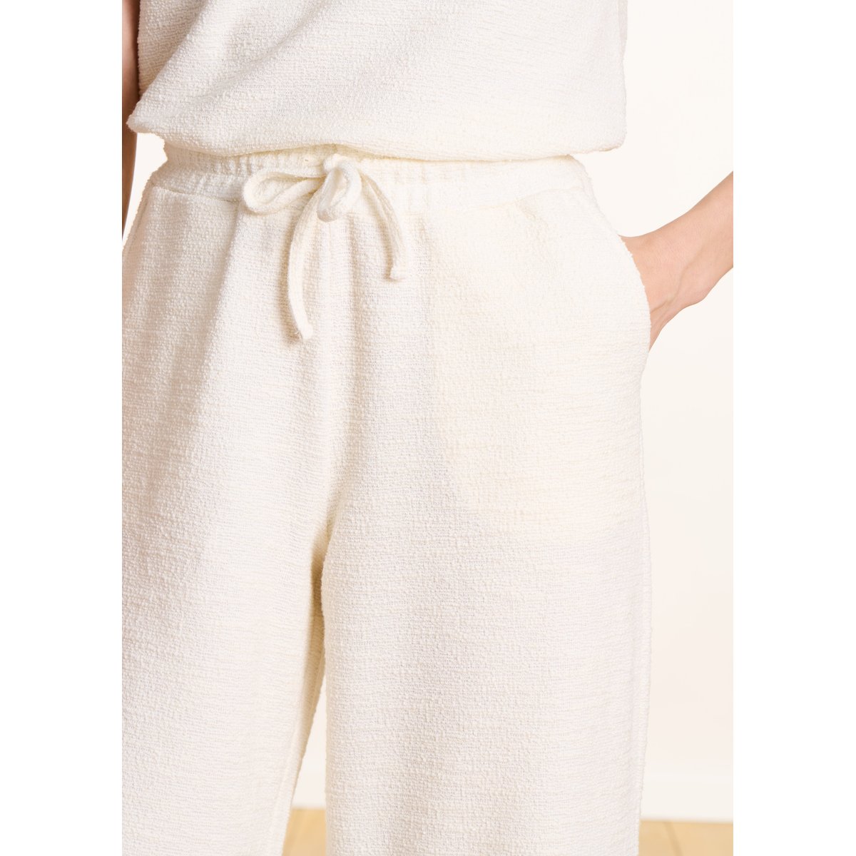 Pantalon large élastiqué en jersey ecru, LA FEE MARABOUTEE