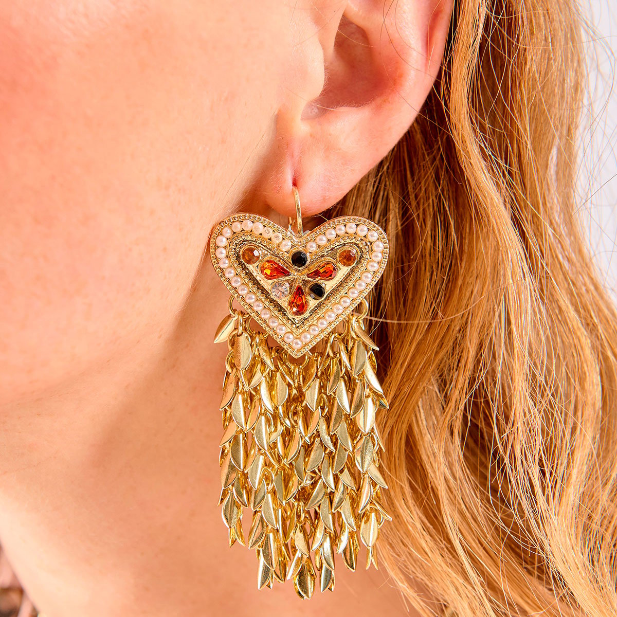 Boucles d'oreilles cœur avec chaînes TAZINA doré, HIPANEMA